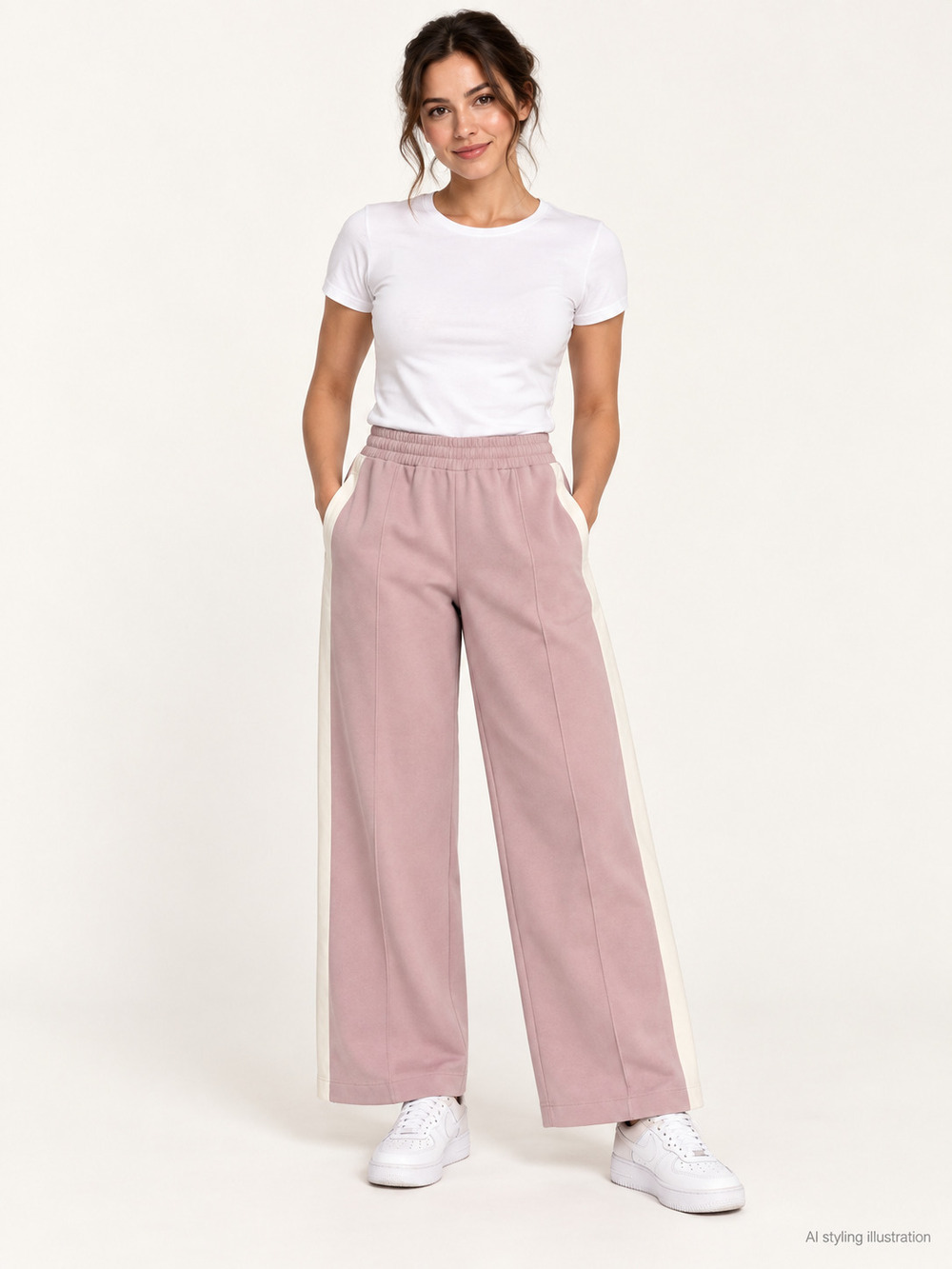 Abercrombie YPB neoKNIT Mauve Side Stripe Wide Leg Pants Small Short